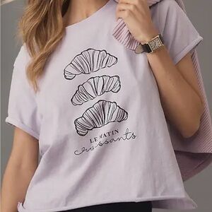 Maeve by Anthropologie Le Matin Croissants Graphic Tee - Light Purple Size S